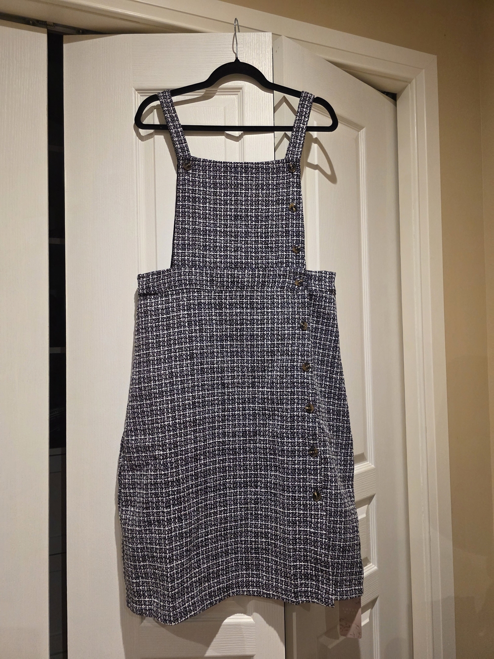 Tweed Pinafore Midi Dress in Black & White